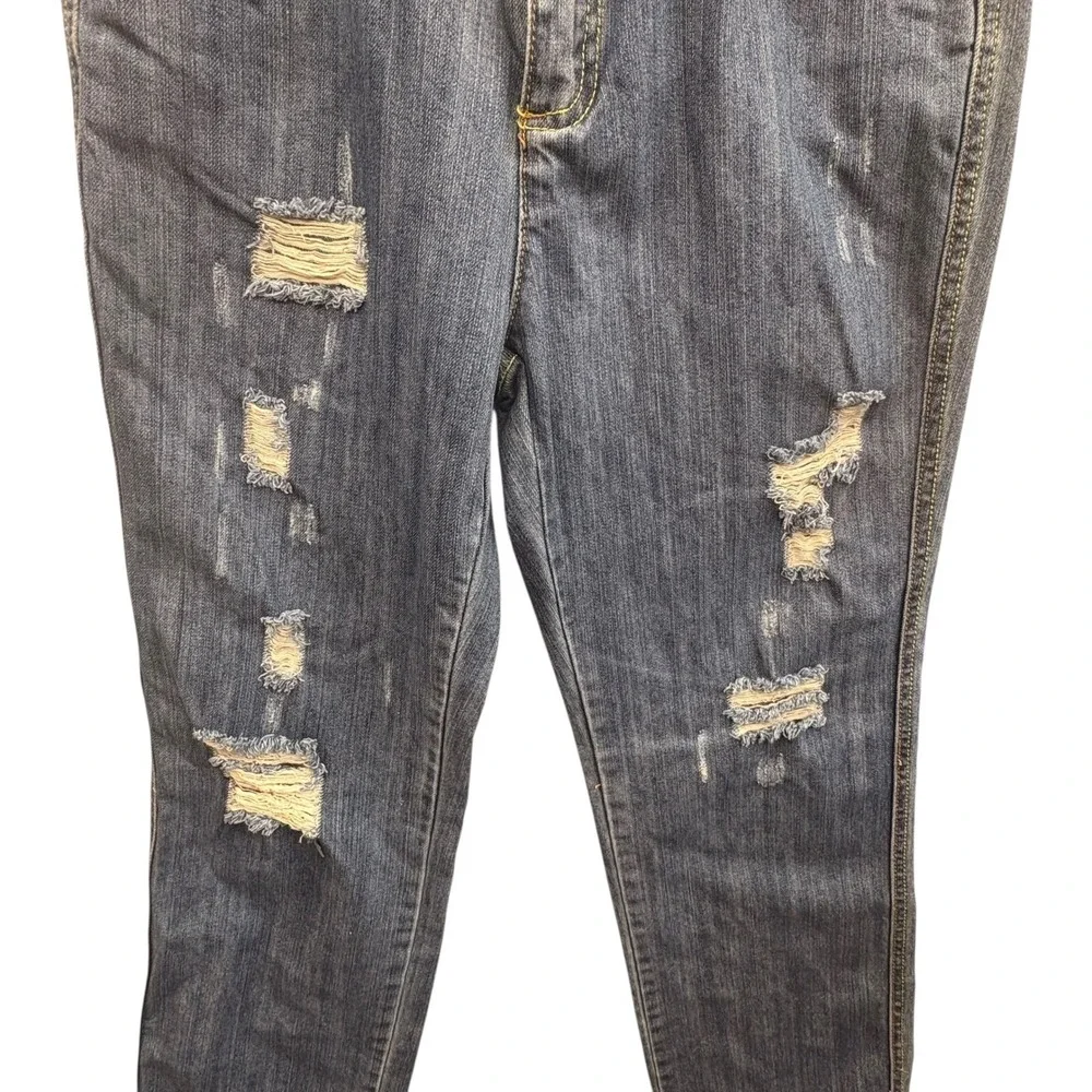 Litz Women's Distressed Denim Overalls Jeans‎ Adjustable Straps Pockets Size 27